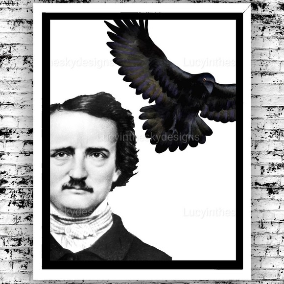 Handmade Other - Art Print Edgar Allan Poe The Raven Spooky Gothic Halloween Decor